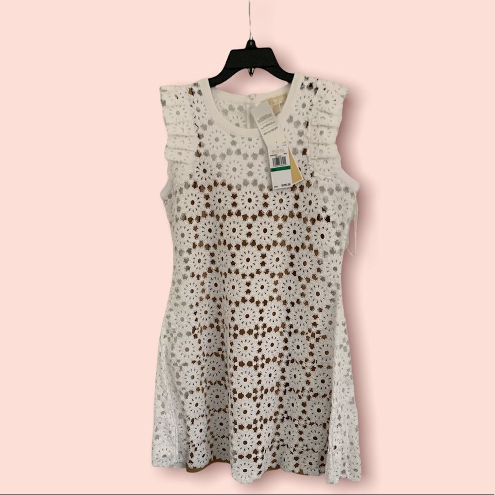 Michael Kors Medallion Lace Mini Dress in White. Size Large. $395 - Picture 3 of 6